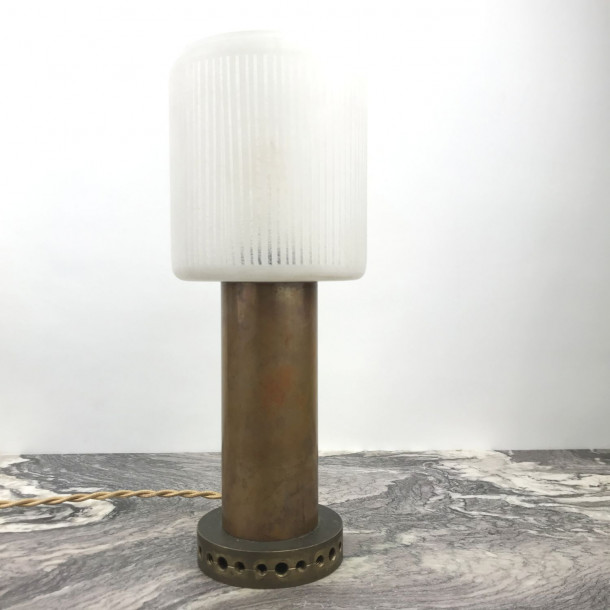 Unika bredygtig bordlampe i kobber og glas